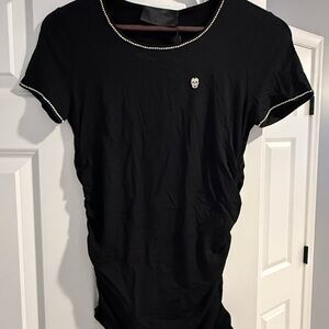 Philip plain Black T-Shirt with Beaded Trim NWT